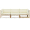 3 Piece Garden Lounge Set with Cream White Cushions Bamboo