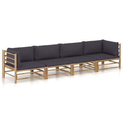 alt="4 Piece Garden Lounge Set with Dark Grey Cushions Bamboo"