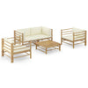 alt="5 Piece Garden Lounge Set with Cream White Cushions Bamboo"