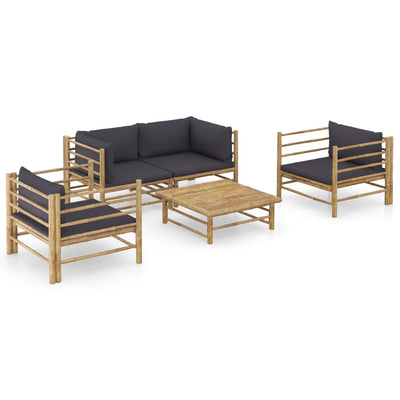 alt="5 Piece Garden Lounge Set with Dark Grey Cushions Bamboo""