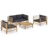 alt="5 Piece Garden Lounge Set with Dark Grey Cushions Bamboo""