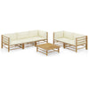 alt="6 Piece Garden Lounge Set with Cream White Cushions Bamboo"