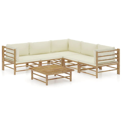 alt="6 Piece Garden Lounge Set with Cream White Cushions Bamboo"