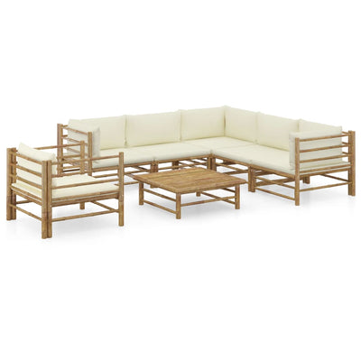 alt="7 Piece Garden Lounge Set with Cream White Cushions Bamboo"