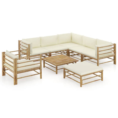 alt="8 Piece Garden Lounge Set with Cream White Cushions Bamboo"
