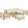 alt="8 Piece Garden Lounge Set with Cream White Cushions Bamboo"