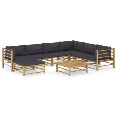 alt="8 Piece Garden Lounge Set with Dark Grey Cushions Bamboo"