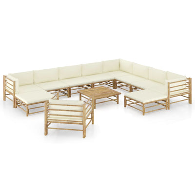alt="12 Piece Garden Lounge Set with Cream White Cushions Bamboo"