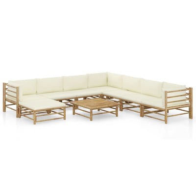 alt="9 Piece Garden Lounge Set with Cream White Cushions Bamboo"