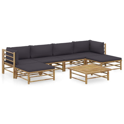 alt="7 Piece Garden Lounge Set with Dark Grey Cushions Bamboo"