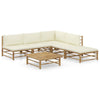 alt="6 Piece Garden Lounge Set with Cream White Cushions Bamboo"