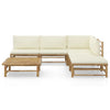6 Piece Garden Lounge Set with Cream White Cushions Bamboo