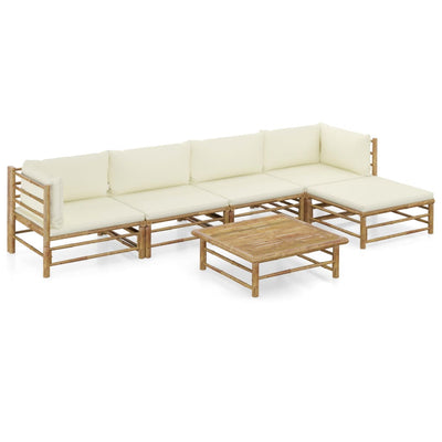 alt="6 Piece Garden Lounge Set with Cream White Cushions Bamboo"