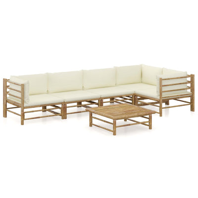 alt="6 Piece Garden Lounge Set with Cream White Cushions Bamboo"