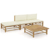 alt="4 Piece Garden Lounge Set with Cream White Cushions Bamboo"