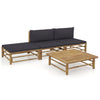 alt="4 Piece Garden Lounge Set with Dark Grey Cushions Bamboo"