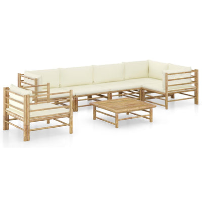 alt="7 Piece Garden Lounge Set with Cream White Cushions Bamboo"