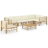 alt="7 Piece Garden Lounge Set with Cream White Cushions Bamboo"