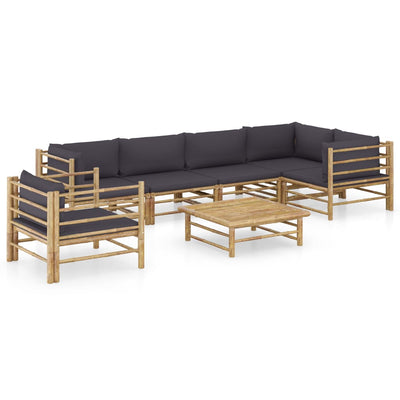 alt="7 Piece Garden Lounge Set with Dark Grey Cushions Bamboo"