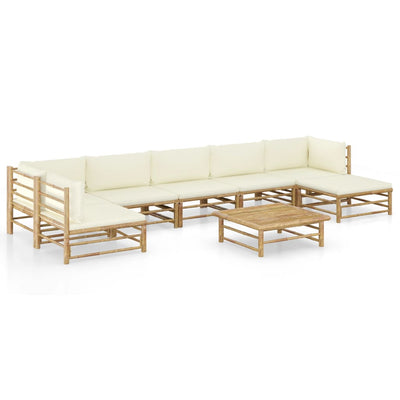 alt="8 Piece Garden Lounge Set with Cream White Cushions Bamboo"