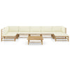 8 Piece Garden Lounge Set with Cream White Cushions Bamboo