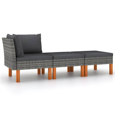 alt="3 Piece Garden Lounge Set Poly Rattan and Solid Eucalyptus Wood"