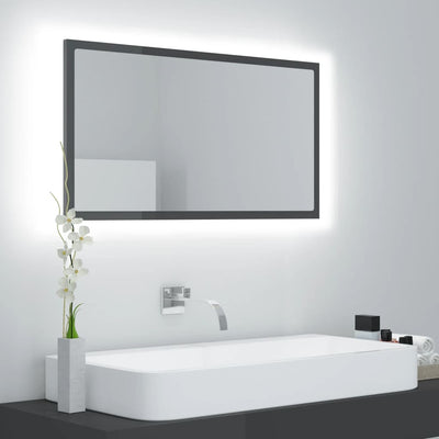 LED Bathroom Mirror High Gloss Grey 80x8.5x37 cm Chipboard