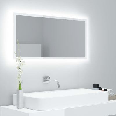 alt="LED Bathroom Mirror High Gloss White 90x8.5x37 cm Chipboard"