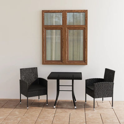 alt="3 Piece Garden Dining Set Poly Rattan Black"