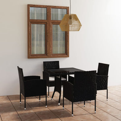 alt="5 Piece Garden Dining Set Poly Rattan Black"