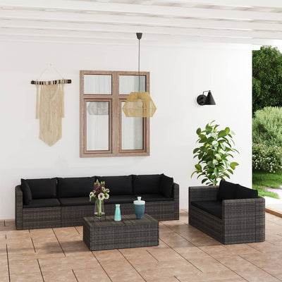 alt="7 Piece Garden Lounge Set with Cushions Poly Rattan Grey"