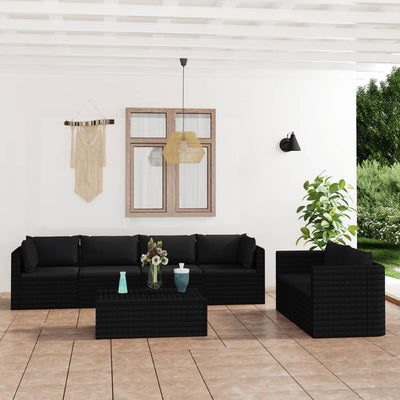 alt="7 Piece Garden Lounge Set with Cushions Poly Rattan Black""