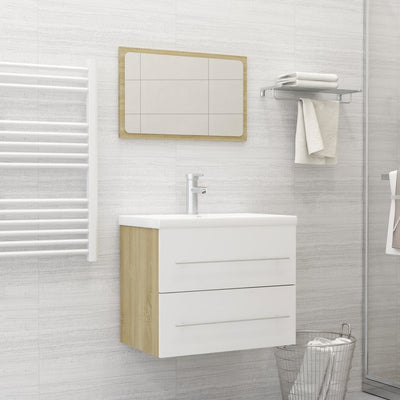 alt="2 Piece Bathroom Furniture Set White and Sonoma Oak Chipboard""