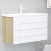 2 Piece Bathroom Furniture Set White and Sonoma Oak Chipboard