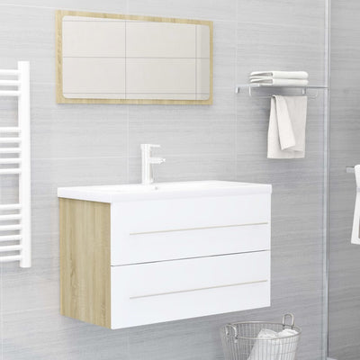 alt="2 Piece Bathroom Furniture Set White and Sonoma Oak Chipboard""
