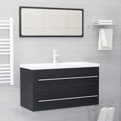 alt="2 Piece Bathroom Furniture Set Grey Chipboard"