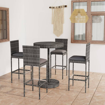 alt="5 Piece Garden Bar Set with Cushions Poly Rattan Grey"
