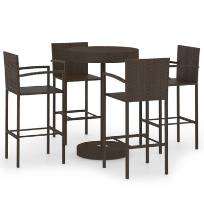 alt="5 Piece Garden Bar Set Poly Rattan Brown"