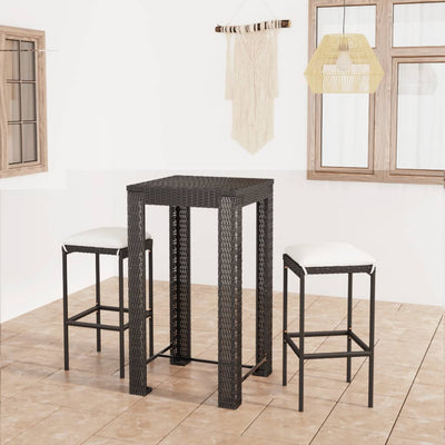 alt="3 Piece Garden Bar Set with Cushions Poly Rattan Black"