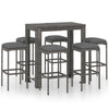 alt="7 Piece Garden Bar Set with Cushions Poly Rattan Grey"