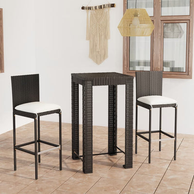 alt="3 Piece Outdoor Bar Set with Cushions Poly Rattan Black"
