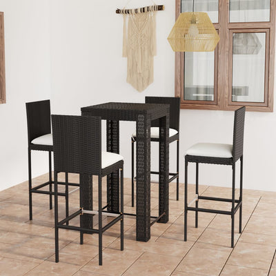 alt="5 Piece Outdoor Bar Set with Cushions Poly Rattan Black"