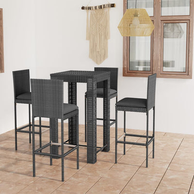 alt="5 Piece Outdoor Bar Set with Cushions Poly Rattan Grey"
