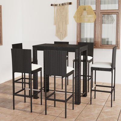 alt="7 Piece Outdoor Bar Set with Cushions Poly Rattan Black"