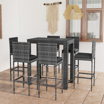 alt="7 Piece Outdoor Bar Set with Cushions Poly Rattan Grey"