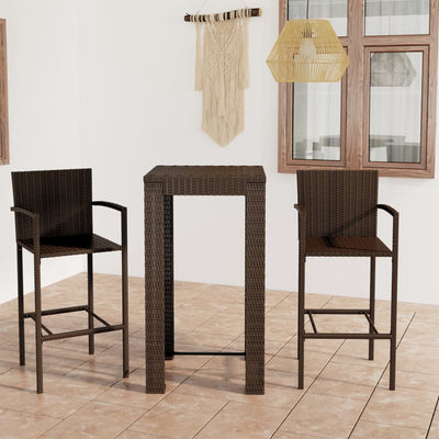 alt="3 Piece Outdoor Bar Set with Armrest Poly Rattan Brown"