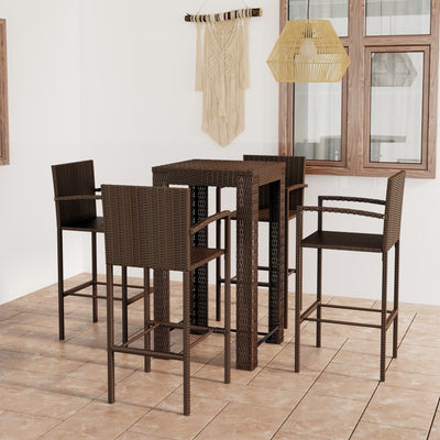alt="5 Piece Outdoor Bar Set with Armrest Poly Rattan Brown"