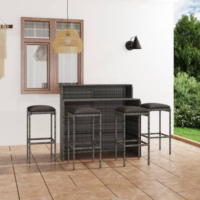 alt="5 Piece Garden Bar Set with Cushions Grey"