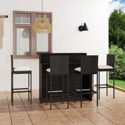 alt="5 Piece Garden Bar Set with Cushions Black"
