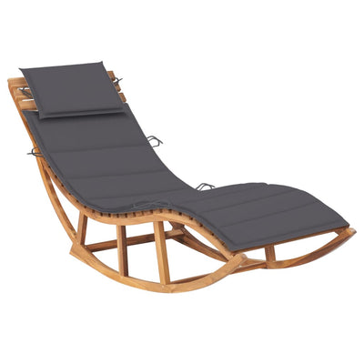 alt="Rocking Sun Lounger with Cushion Solid Teak Wood"